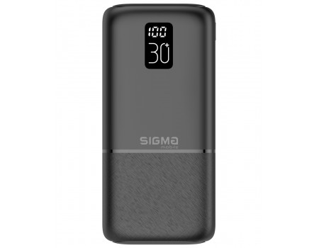 Павербанк Sigma X-power SI30A3QL, 30000 mAh, Type-C, 2xUSB, PD20W+QC22.5, LCD чорний