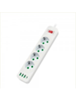Мережевий фільтр F24, 4 розетки EU, кнопка включення з індикатором, 2 м, 3х0,75мм, 2500W, White