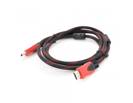Кабель Merlion HDMI-HDMI 25m, v1.4, OD-7.4mm, 2 фільтра, обплетення, круглий Black / Redконнектор RED / Black, (Пакет)