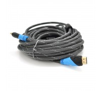 Кабель Merlion HDMI-HDMI 10m, v1.4, OD-7.4mm, 2 фільтри, обплетення, круглий Silver, конектор Black/Blue, (Пакет) 