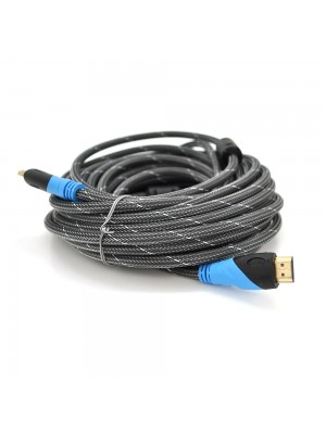 Кабель Merlion HDMI-HDMI 10m, v1.4, OD-7.4mm, 2 фільтри, обплетення, круглий Silver, конектор Black/Blue, (Пакет) Q50