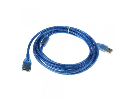 Подовжувач USB 2.0 AM / AF, 1.5m, 1 ферит, прозорий синій