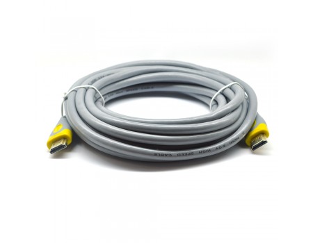 Кабель Merlion HDMI-HDMI V-Link High Speed 5.0m, v2,0, OD-8.2mm, круглий Grey, коннектор Grey / Yellow, (Пакет)