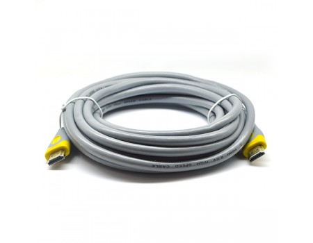 Кабель Merlion HDMI-HDMI V-Link High Speed 10.0m, v2,0, OD-8.2mm, круглий Grey, коннектор Grey / Yellow, (Пакет)