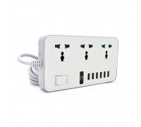 Мережевий фільтр ТВ-Т09, 3 розетки + 6 USB, 2 м, перетин 3х0,75мм, 3000W, White-grey