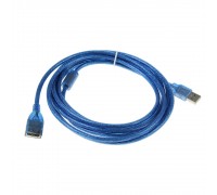 Подовжувач USB 2.0 AM / AF, 3.0m, 1 ферит, прозорий синій 