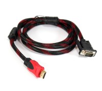 Кабель HDMI (папа)-VGA (папа) 1,5м, 2 феррита, оплетка, круглый Black/RED (работае только с конвертором)