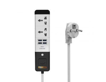 Мережевий подовжувач Senmaxu SMX-088, 2 Universal Socket + 4 USB, 1,5м, White