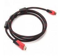 Кабель Merlion HDMI-HDMI 2.0m, v1.4, OD-7.4mm, 2 фільтра, обплетення, круглий Black / Redконнектор RED / Black, (Пакет)0