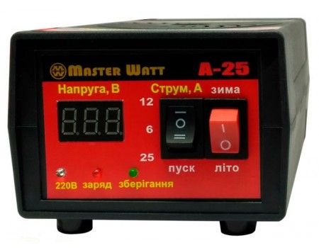 Автоматическое ЗУ для аккумулятора MW-AZU12-25A 12V (30-300Ah) (MF,WET,AGM,GEL,CA/CA), 160-240V, Мах ток заряда 25А, напряжение заряда 14,7;15,4V