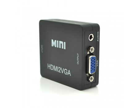 Конвертер Mini, HDMI to VGA, ВХОД HDMI(мама) на ВЫХОД VGA(мама), 720P/1080P, Black, BOX