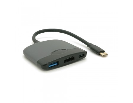 Хаб Type-C(папа) пластиковый, HDMI(мама)+USB3.0(мама)+PD(мама), 23cm, Black