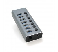 Хаб USB 3.0, 4 порти USB 3.0 + 3 порти QC3.0, з перемикачами на кожен порт, DC12V2A, Black