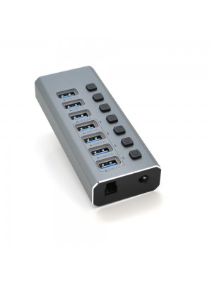 Хаб USB 3.0, 4 порти USB 3.0 + 3 порти QC3.0, з перемикачами на кожен порт, DC12V2A, Black