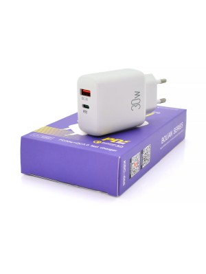 СЗУ AC100-240V iKAKU KSC-668 BOLIAN PD30W+QC3.0 Dual Port charger, White, Box