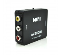 Конвертер Mini, AV to HDMI, ВХІД 3RCA(мама) на ВИХІД HDMI(мама), 720P/1080P, Black
