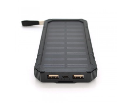 Портативная батаеря (повербанк) RH-30000-2, 30000mAh Solar, flashlight, Input:5V/1A(microUSB), Output:5V/2A(2хUSB), rubberized case, Black
