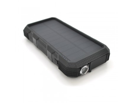 Портативная батаеря (повербанк) 20000 mAh Solar, Flashlight,Input:5V/1A(microUSB, TypeC), Output:5V/2,1А(2хUSB),PD, rubberized case, Black, Corton BOX