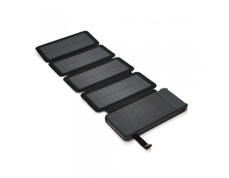 Портативная батаеря (повербанк) 12000 mAh Solar, (5V/200mA), 2xUSB, 5V/1A/2.1A, USB <-> microUSB, ударо защищенный прорезиненный корпус, Black, Corton BOX