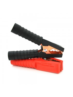 Набір акумуляторних затисків "крокодили" чорний + червоний 100А 135мм (щільний гумовий, рифлений кожух), з мідним покриттям