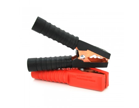 Набір акумуляторних затисків "крокодили" чорний + червоний 100А 135мм (щільний гумовий, рифлений кожух), з мідним покриттям