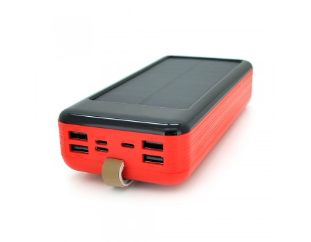 Портативная батаеря (повербанк) KKD-6W 60000 mAh Solar, flashlight, Input: 5V/2.1A(MicroUSB, TypeC, Lightning), Output: 5V /2.1A(4xUSB), plastic, Red
