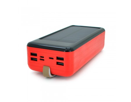 Портативная батаеря (повербанк) KKD-8W 80000 mAh Solar, flashlight, Input: 5V/2.1A(microUSB, TypeC, Lightning), Output: 5V /2.1A(4xUSB), plastic, Red