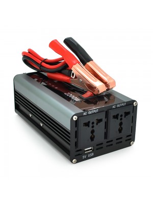 Інвертор напруги AEV2200W, 12/220V з апроксимованою синусоїдою, 2 універсальні розетки, 2*USB (DC:5V/2.4A), крокодили + прикурювач
