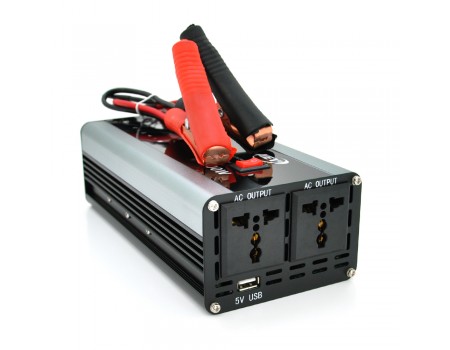 Інвертор напруги AEV4000W, 12/220V з апроксимованою синусоїдою, 2 універсальні розетки, 1*USB (DC:5V/2.4A), крокодили + прикурювач
