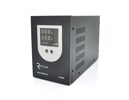 ИБП с правильной синусоидой Ritar SK-800VA (500W), DC:145-275V, LCD-дисплей, 2Shuko socket, 12V, под наружную батарею, ток заряда до 15А