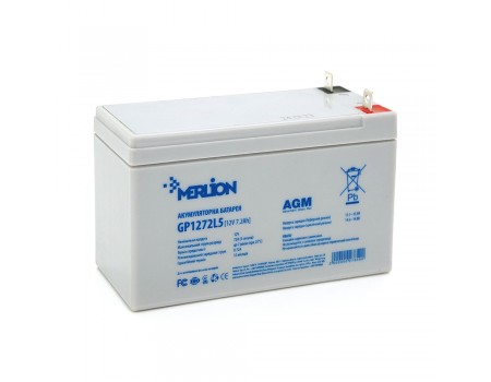 Акумуляторна батарея MERLION AGM GP1272L5 12 V 7,2 Ah  (СПЕЦ КЛЕМА) ( 150 x 65 x  95 (100) ) White