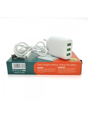 Набор 2 в 1 СЗУ With iPhone Cable 110-240V CX-10, 3xUSB, 2.0A, White-box