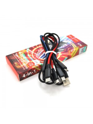 Кабель HOCO X76 USB-1 4 in 1 Micro/Iphone/2*Type-C, 2A, длина 1м, Mix color