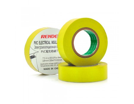 Ізолента RENDER 0,10 мм * 18 мм * 20 м (жовта), temp:-10 +80 ° С, 2000V, розтяж-180%, міцність 20Н / см, Агдезія 0,42 кг / 25мм, 10 шт. в уп. ціна за упак.