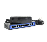 Комутатор POE 48V з 8 портами POE 100Мбит + 2 порт Ethernet (UP-Link) 100Мбит, корпус - метал, Black, БП в комплекті, 8