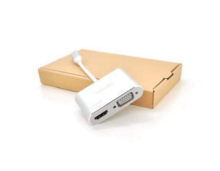 Хаб-конвертор VEGGIEG Type-C (папа) на VGA(мама) + HDMI(мама), 10 см, Silver, Box