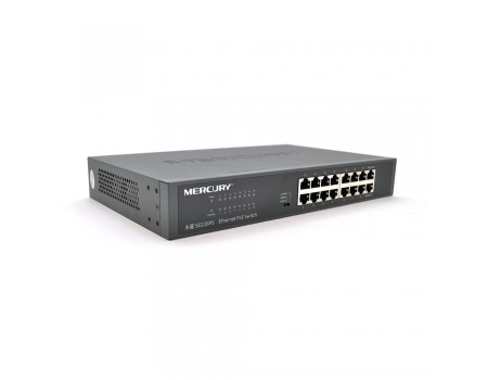 Комутатор POE Mercury SG116PS 14 портів POE 100Мбит + 2 порт Ethernet (UP-Link) 100 Мбіт, БП вбудований, кріплення в стійку (294 * 180 * 44)