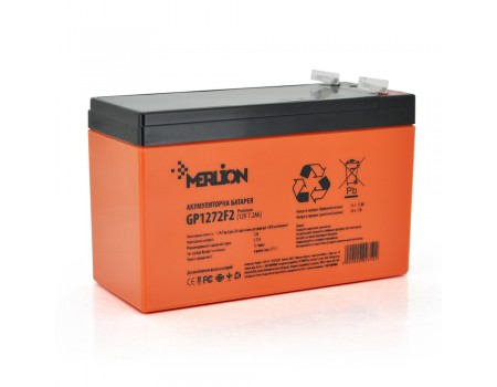 Аккумуляторна батарея MERLION AGM GP1272F2 PREMIUM 12 V 7,2 Ah ( 150 x 65 x  95 (100) )  Orange