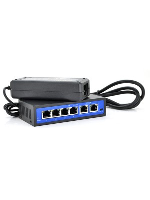 Комутатор POE 48V з 4 портами POE 100Мбит + 2 порт Ethernet (UP-Link) 100Мбит, корпус - метал, Black, БП в комплекті, 8