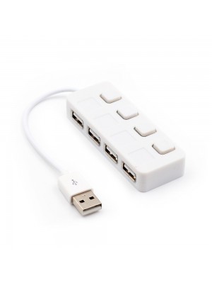 Хаб USB 2.0 4 порту, White, 480Mbts живлення від USB, з кнопкою LED / Blue на кожен порт 