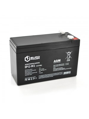 Акумуляторна батарея EUROPOWER AGM EP12-9F2 12 V 9Ah ( 150 x 65 x  95 (100) )  Black 
