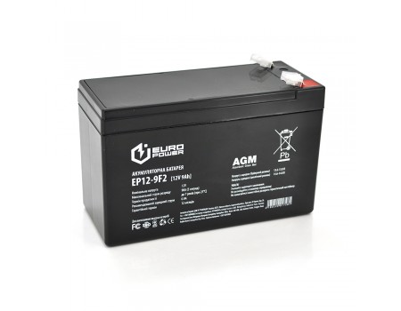 Акумуляторна батарея EUROPOWER AGM EP12-9F2 12 V 9Ah ( 150 x 65 x  95 (100) )  Black