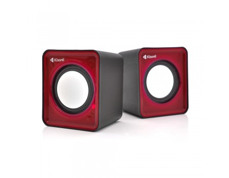 Колонки 2.0 Kisonli V310 для ПК и ноутбука, USB + 3.5mm, 2x0,5W, 20Hz- 20KHz, Red, BOX, Q100