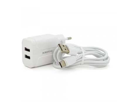 Набор BOROFONE BA37A СЗУ 2xUSB+ кабель Type-C, 2.4A, 1м, White