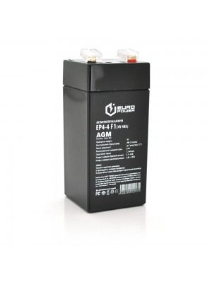 Акумуляторна батарея EUROPOWER AGM EP4-4F1 4 V 4 Ah ( 47 x 47 x  100 (105) )  Black 