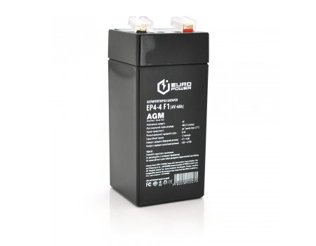 Акумуляторна батарея EUROPOWER AGM EP4-4F1 4 V 4 Ah ( 47 x 47 x  100 (105) )  Black