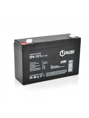 Аккумуляторная батарея EUROPOWER AGM EP6-12F1 6 V 12 Ah ( 150 x 50 x  95 (100) )  Black 
