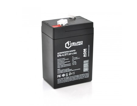 Аккумуляторная батарея EUROPOWER AGM EP6-4.5F1 6 V 4.5 Ah ( 70 x 47 x  100 (105) )  Black