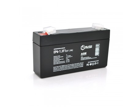 Акумуляторна батарея EUROPOWER AGM EP6-1.3F1 6 V 1.3 Ah ( 95 x 25 x  50 (55) )  Black