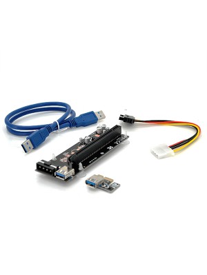 Riser PCI-EX, x1 => x16, 4-pin MOLEX, SATA => 4Pin, USB 3.0 AM-AM 0,6 м (синій), конденсатори PS 100 16V